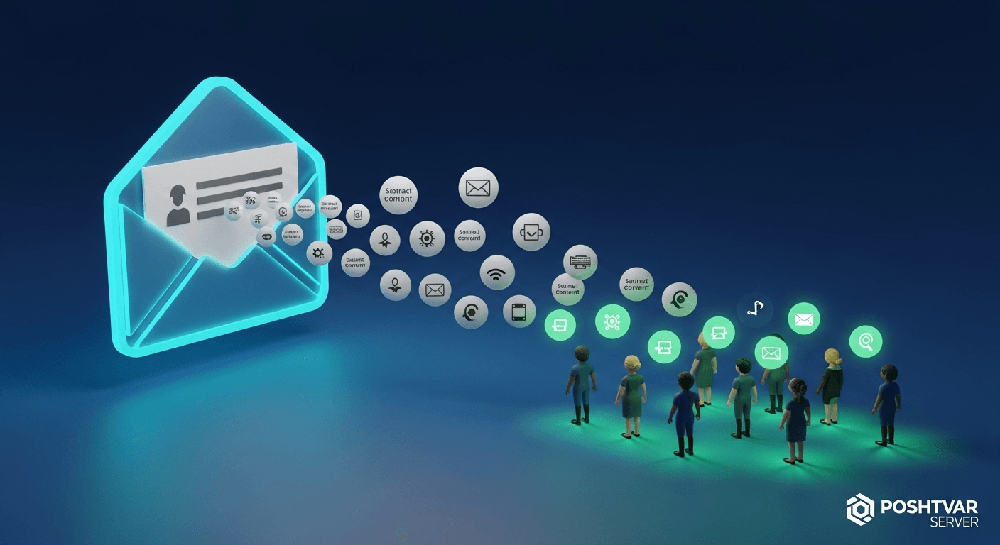 تصویر مفهومی بازاریابی ایمیلی که ارسال محتوای شخصیسازی شده به کاربران را برای افزایش ترافیک سایت نشان میدهد.