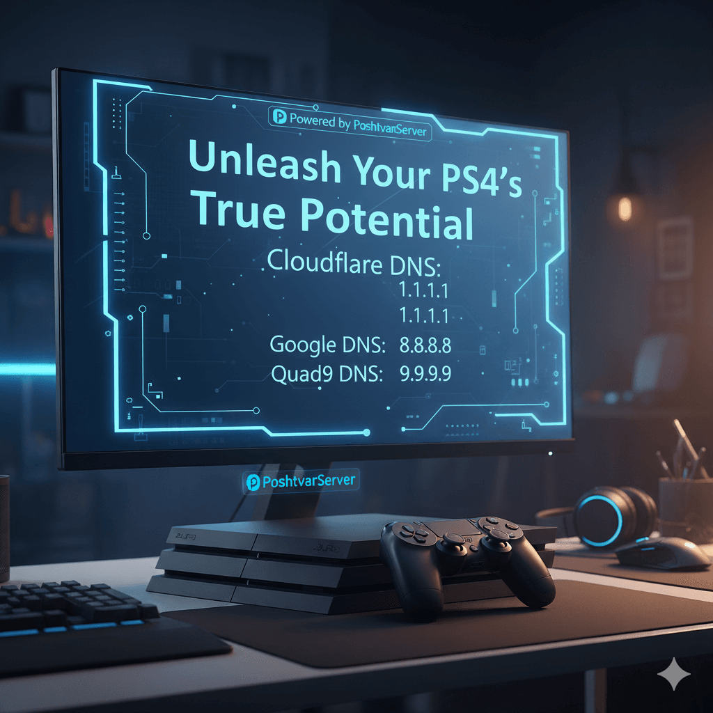 تصویر یک کنترلر PS4 که سیگنالهایی را به یک نقشه جهانی ارسال میکند، نمادی از نقش DNS در اتصال اولیه برای پیدا کردن سریعترین DNS برای بازی.