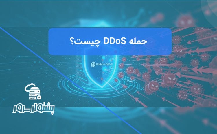 تصویر مفهومی از یک سرور که در برابر سیل ترافیک جعلی از یک بات‌نت محافظت می‌شود، نمادی از اینکه حمله DDoS چیست و چگونه کار می‌کند.