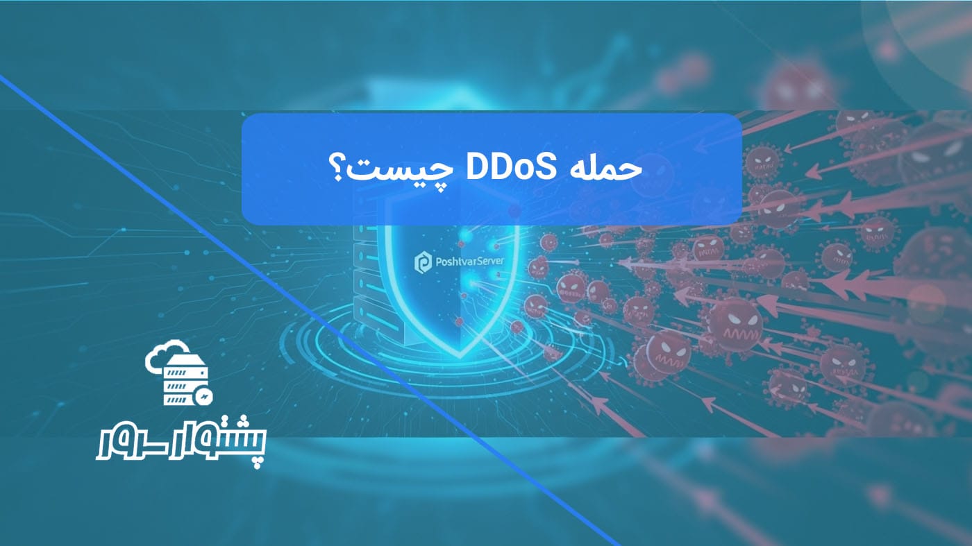 تصویر مفهومی از یک سرور که در برابر سیل ترافیک جعلی از یک بات‌نت محافظت می‌شود، نمادی از اینکه حمله DDoS چیست و چگونه کار می‌کند.