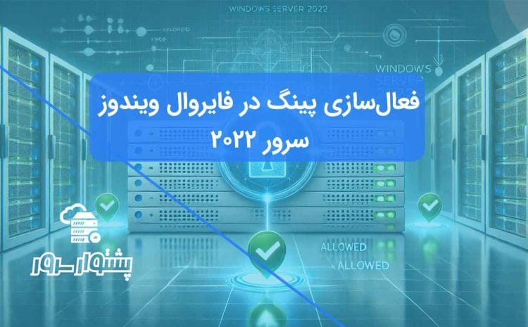 تصویر شاخص گرافیکی: فعال کردن پینگ در ویندوز سرور 2022 با تنظیم قانون فایروال برای اجازه عبور بسته ICMP.