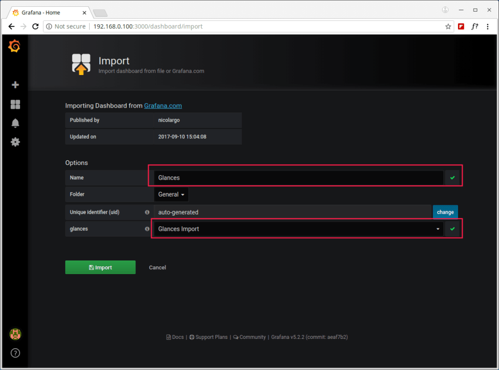 Import Glances Settings