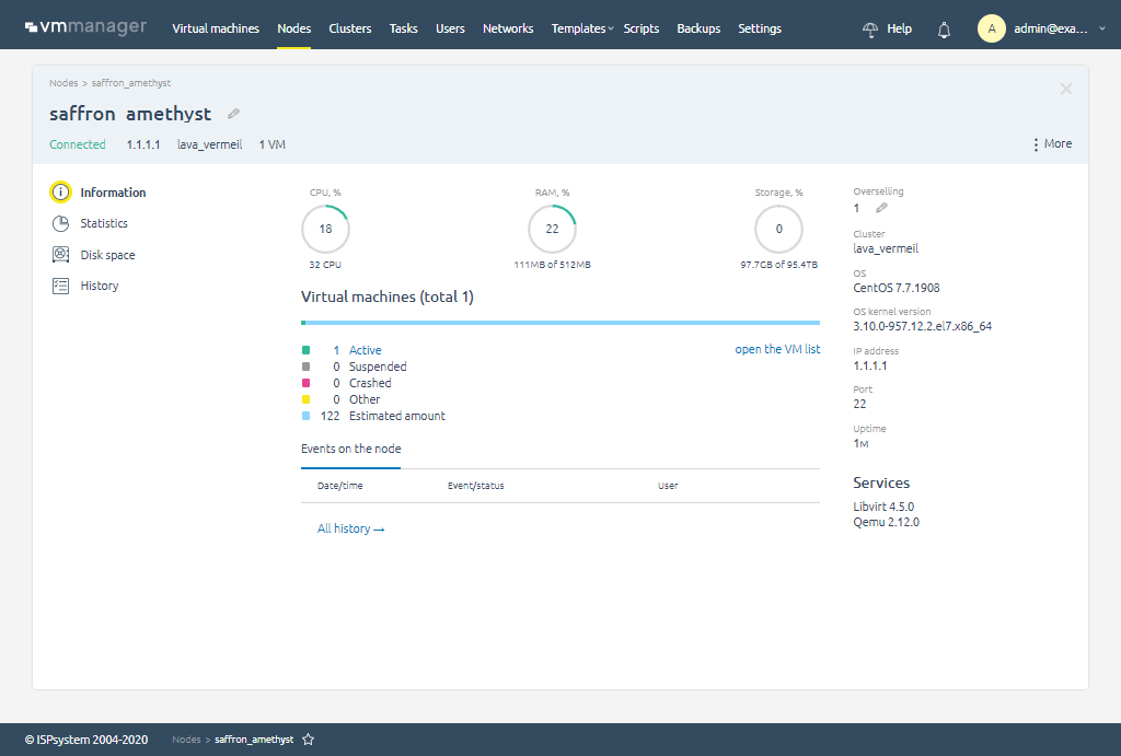 نمایی از رابط کاربری VMmanager برای مدیریت ماشین‌های مجازی