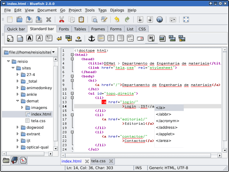 Bluefish Code Editor
