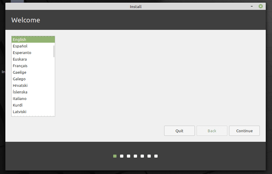 Choose Linux Mint 20 Installation Language 