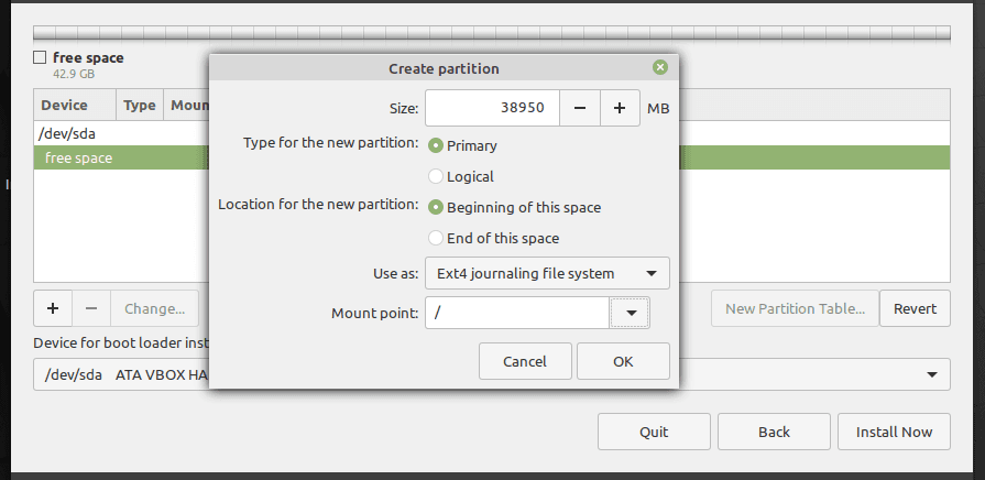 Create Root Partition
