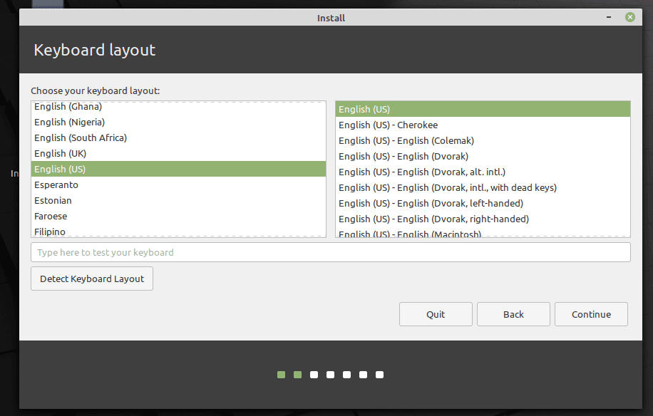 Choose Linux Mint 20 Keyboard Layout