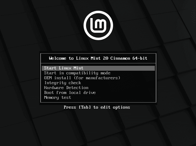 Linux Mint 20 Grub Menu 