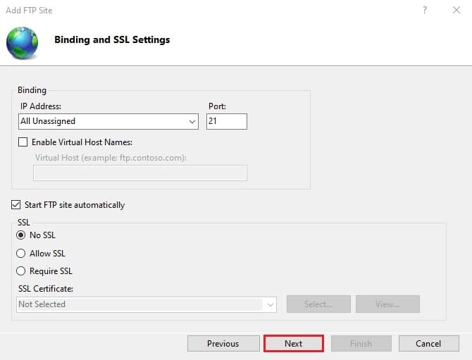 تصویر ۸: تنظیمات اتصال و امنیت SSL برای سایت FTP