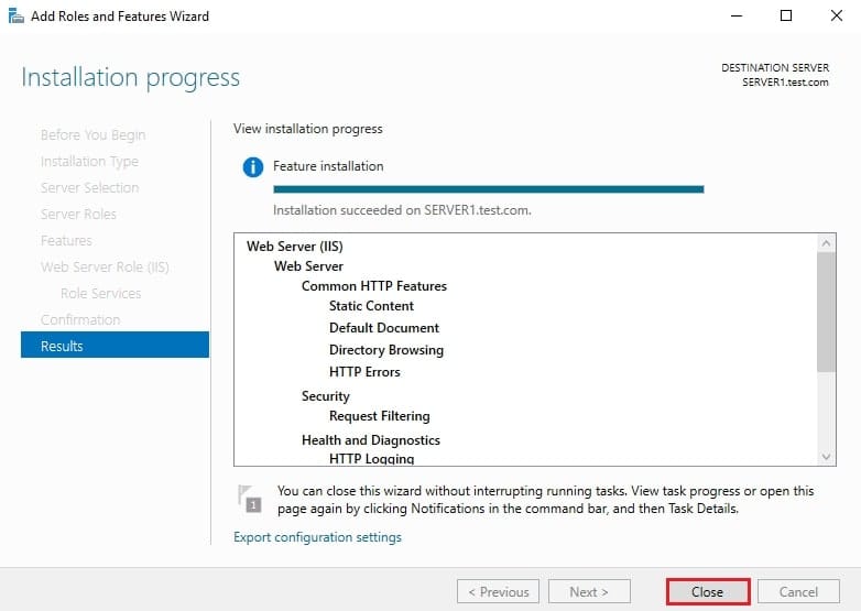 تصویر ۱۳: نصب FTP سرور در IIS با موفقیت انجام شد!