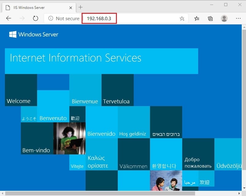 مشاهده صفحه خوشآمدگویی پیشفرض Internet Information Services در مرورگر پس از نصب موفق IIS.