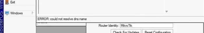نمایش خطای عدم توانایی در ترجمه نام DNS (could not resolve dns name) در میکروتیک هنگام آپدیت.