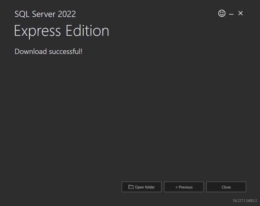 پیام موفقیت آمیز بودن دانلود فایل نصبی SQL Server 2022 Express