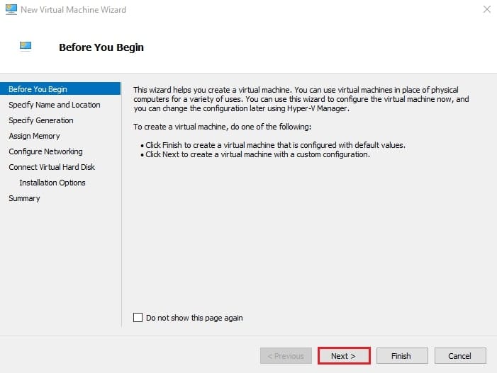 صفحه خوش‌آمدگویی ویزارد New Virtual Machine قبل از شروع مراحل پیکربندی ماشین مجازی در Hyper-V.