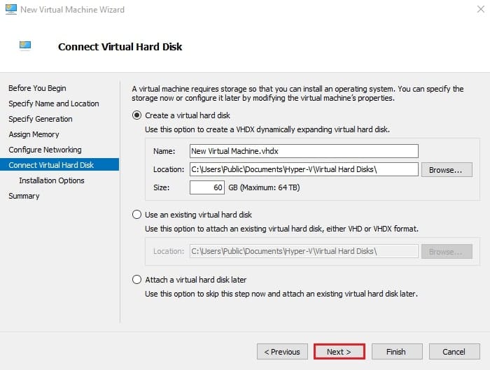 ایجاد یا اتصال هارد دیسک مجازی برای ماشین مجازی جدید در Hyper-V