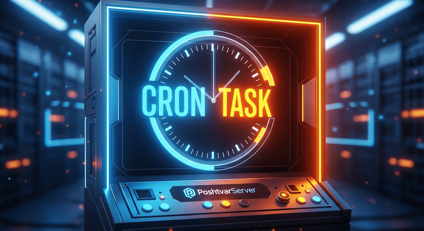 تصویر یک کنترل پنل با نمادهای Cron و Task، نمادی از تفاوت کنترل پنل‌ها و اتوماسیون در هاست لینوکس و ویندوز.