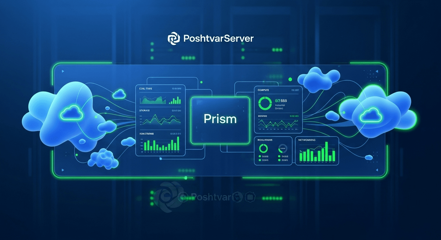تصویر رابط کاربری مدیریتی Nutanix Prism با نمایش یکپارچه محاسبات و ذخیره‌سازی، نمادی از مزایای Nutanix و زیرساخت HCI برای دیتاسنتر.
