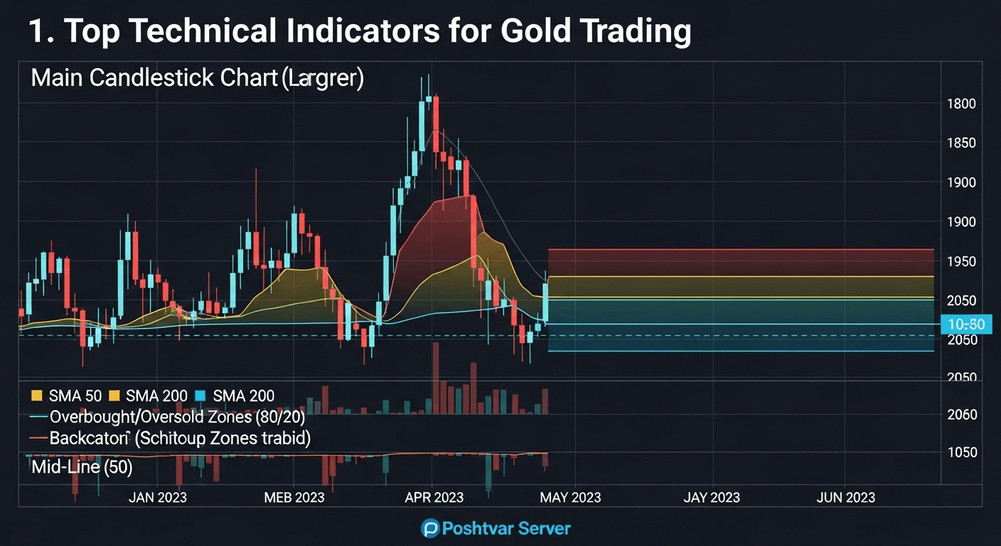 نمودار قیمت طلا با اندیکاتور RSI در پایین، نمادی از تحلیل تکنیکال طلا (XAU/USD) و بهترین اندیکاتور برای معامله طلا.