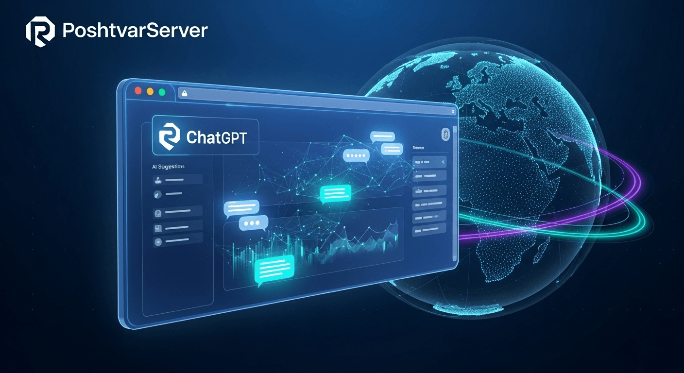 تصویر مفهومی از مرورگر ChatGPT Atlas با رابط کاربری تعاملی و یک کره زمین، نمادی از مرورگر هوشمند OpenAI.