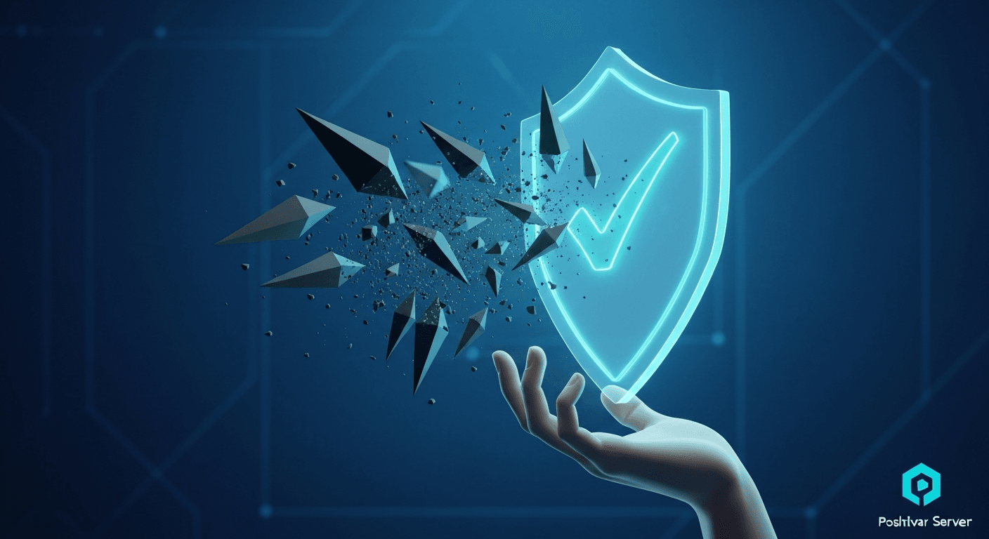 تصویر هنری از یک سپر دیجیتال که از داده‌ها در برابر تهدیدات سایبری مانند ویروس‌ها و حملات هکرها محافظت می‌کند.