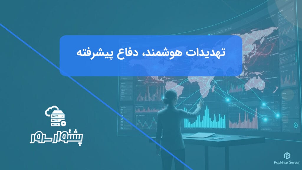 تصویر شاخص هنری از یک تحلیلگر امنیتی که در حال مقابله با یک حمله DDoS جهانی بر روی یک نمایشگر هولوگرافیک است و نماد دفاع پیشرفته است.