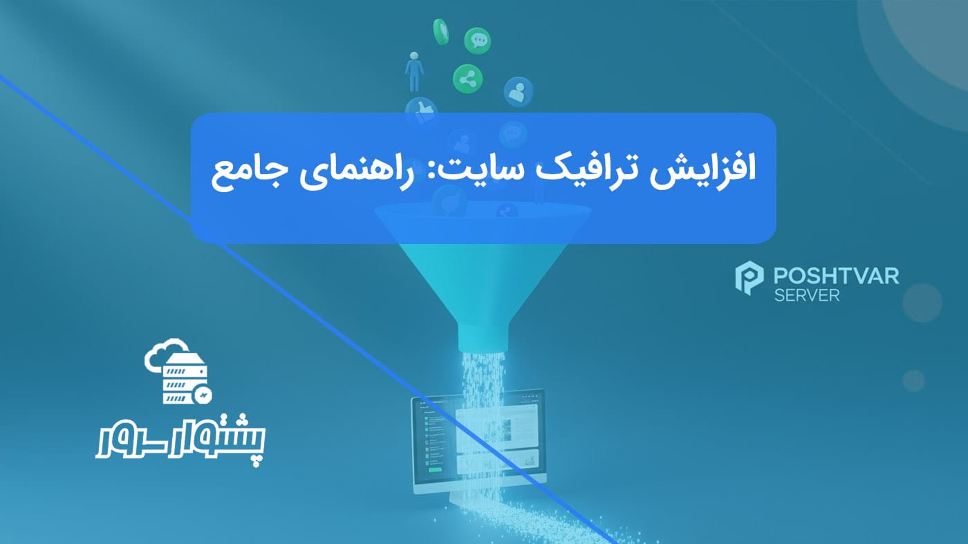 تصویر شاخص هنری از یک قیف بازاریابی که کاربران را به سمت وبسایت هدایت میکند، نمادی از افزایش ترافیک سایت.