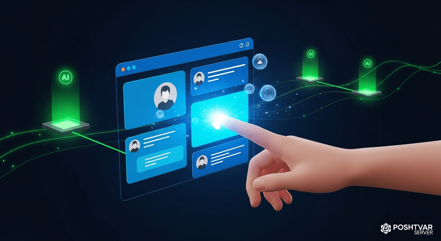 تصویر مفهومی بهبود تجربه کاربری هوشمند (UX) با هوش مصنوعی در وردپرس، شامل شخصی‌سازی محتوا و تحلیل رفتار کاربر.