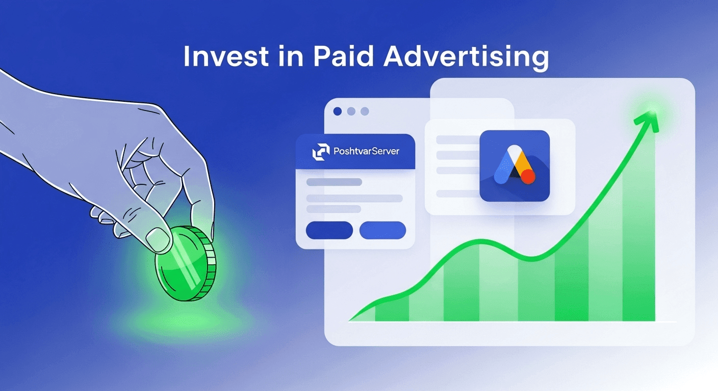 تصویر دستی در حال وارد کردن سکه به پلتفرم تبلیغات آنلاین، نمادی از سرمایهگذاری در تبلیغات پولی برای افزایش ترافیک وب سایت.