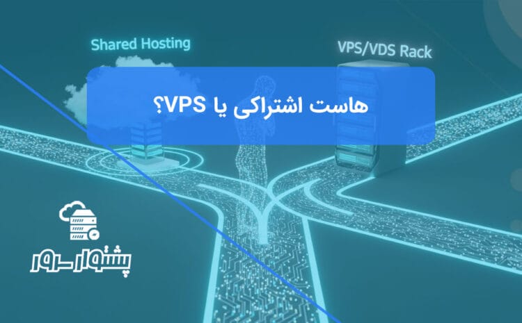 تصویر شاخص هنری از مقایسه هاست اشتراکی و VPS، نشان‌دهنده دوراهی انتخاب بین این دو نوع میزبانی وب.