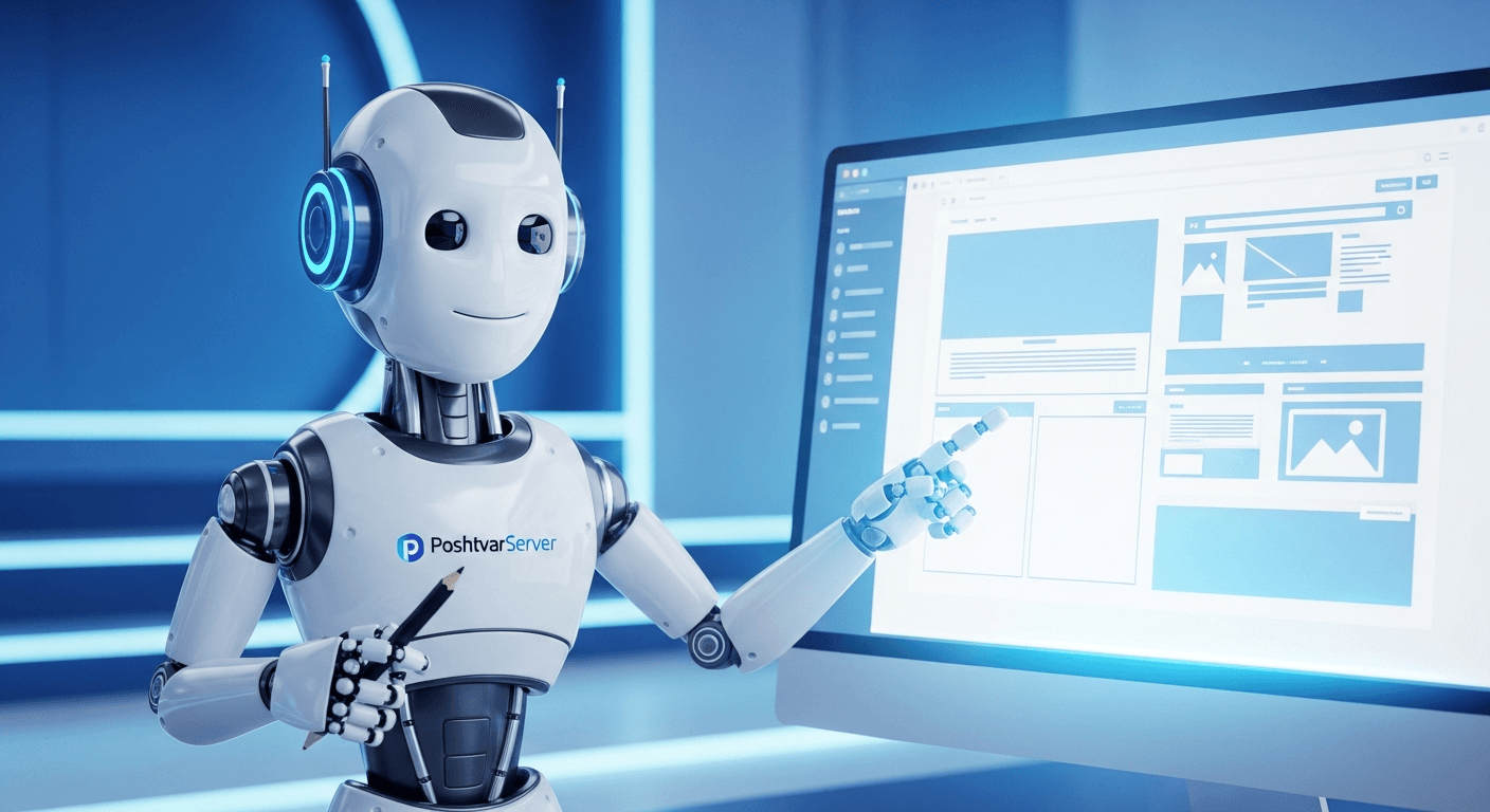 ربات هوش مصنوعی در حال کمک به طراحی سایت با هوش مصنوعی، به عنوان بخشی از آموزش ساخت سایت با ChatGPT.