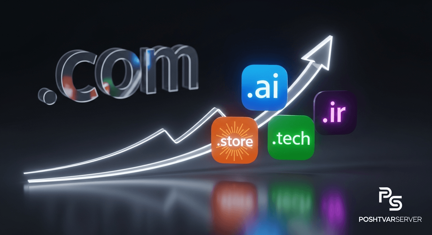 اینفوگرافیک روندهای جدید در سرمایه‌گذاری روی دامنه، با تمرکز بر پسوندهای خاص به جای com.