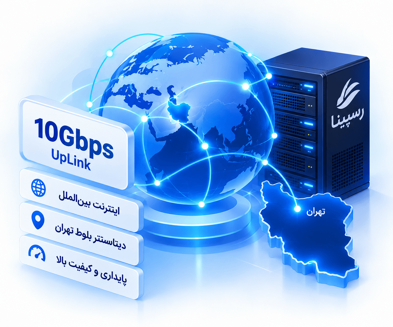 شبکه 10Gbps رسپینا و اینترنت بین‌الملل سرور مجازی در دیتاسنتر بلوط تهران